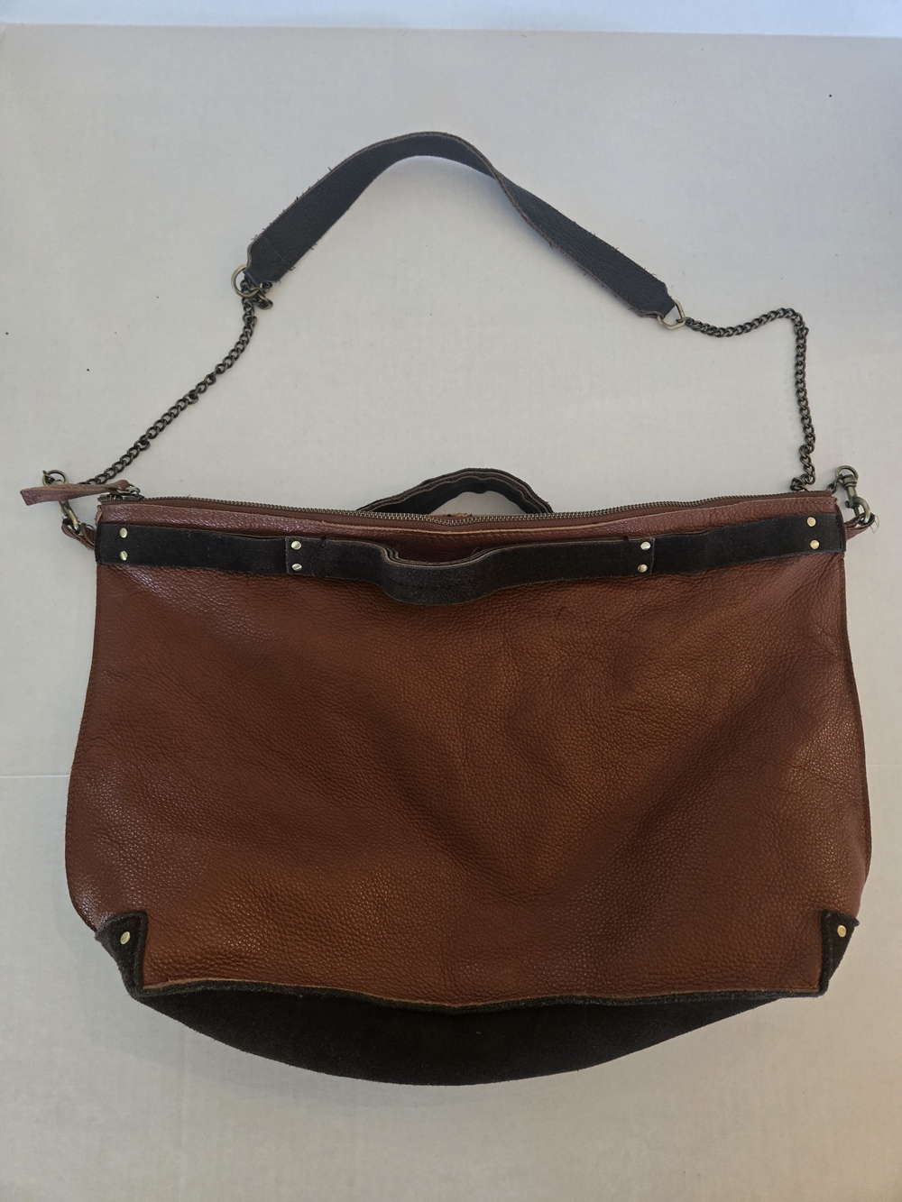 JO Handbags Rust Brown Leather Shoulder Bag with Chain Strap